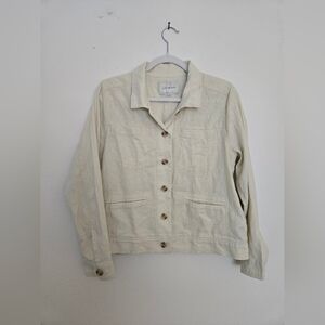 Lucky Brand Women's Cream Linen Blend Classic Minimalist Jacket  | M